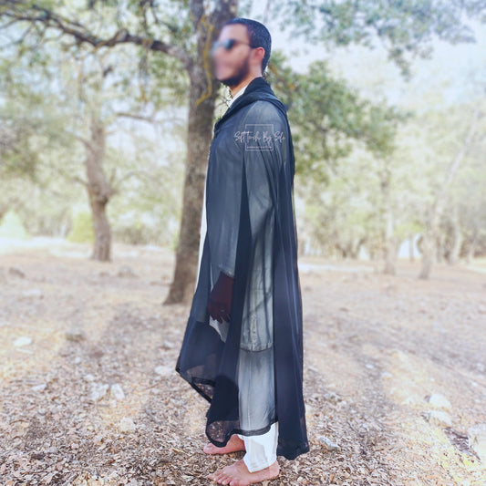 Black chiffon Hooded cloak