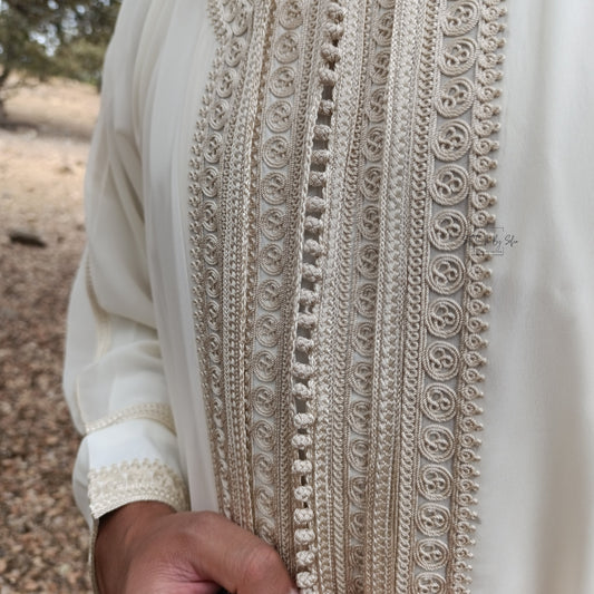 Embroidered Beige Moroccan Jabador