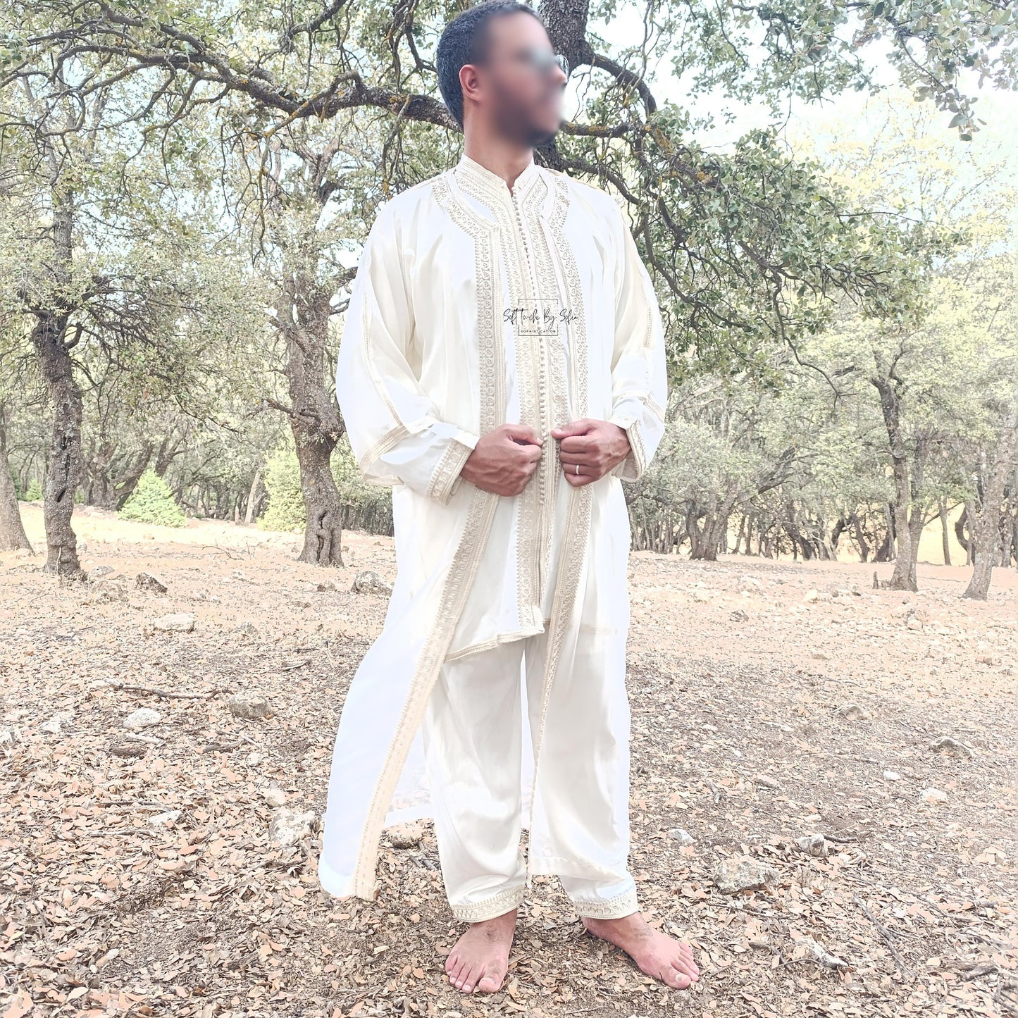 Embroidered Beige Moroccan Jabador