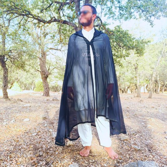 Black chiffon Hooded cloak