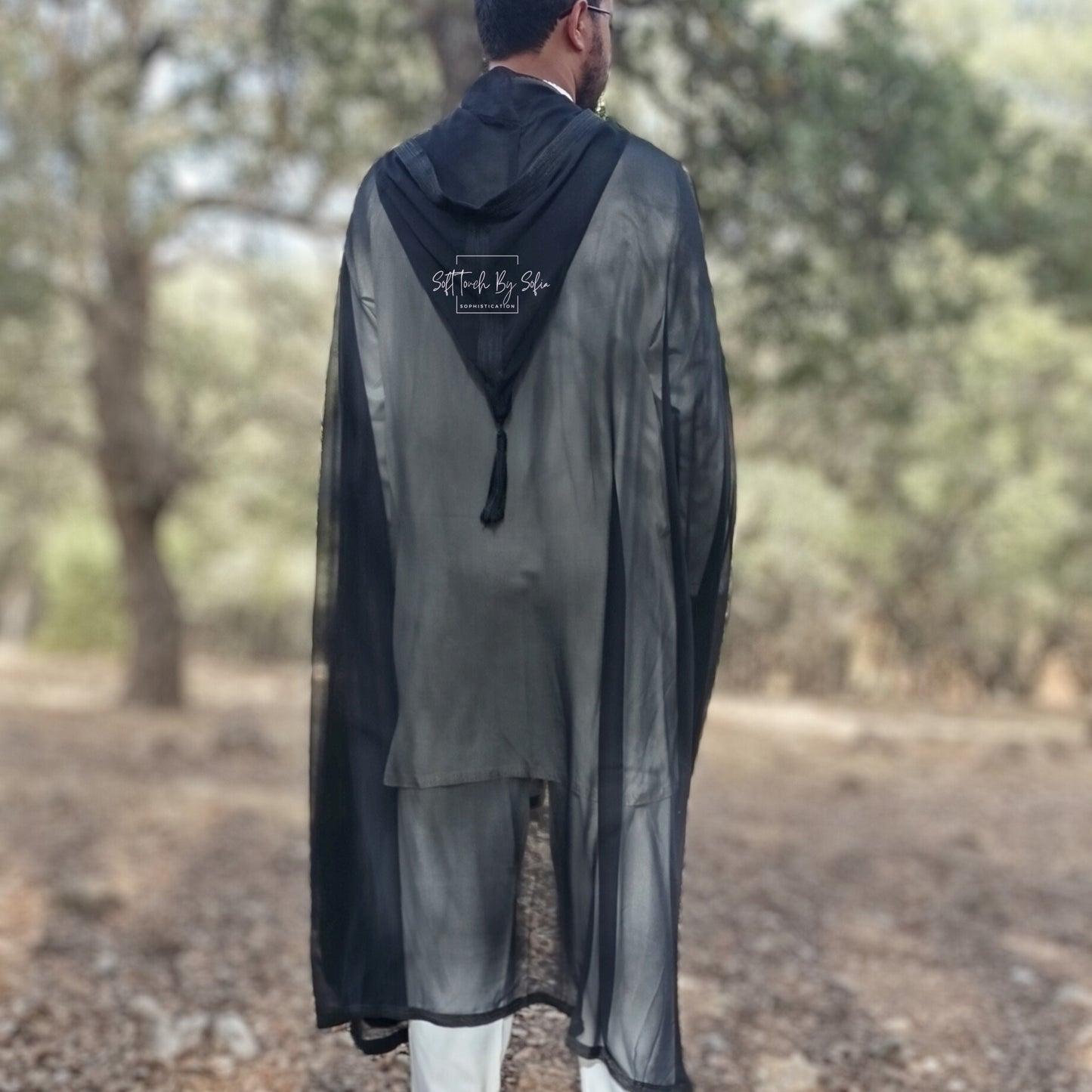 Black chiffon Hooded cloak