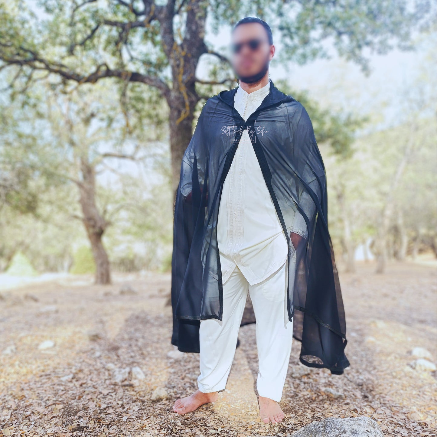 Black chiffon Hooded cloak