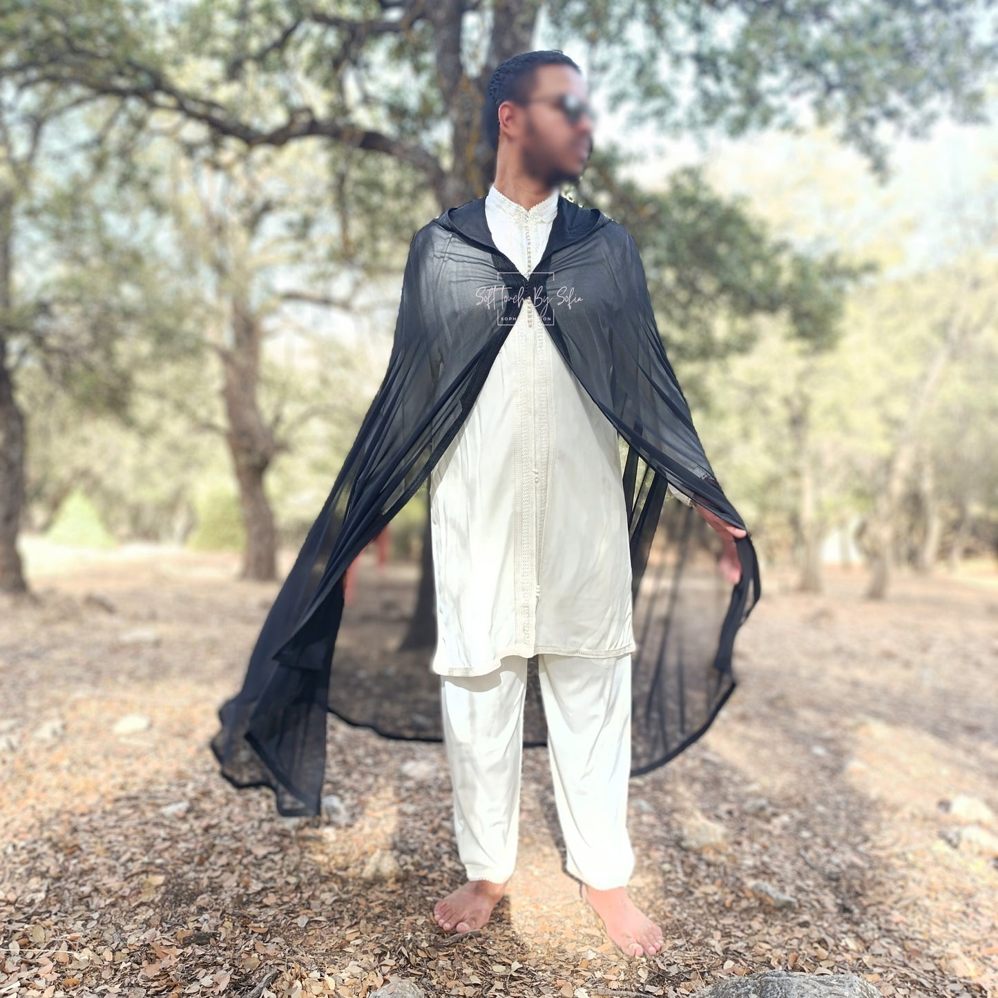 Black chiffon Hooded cloak
