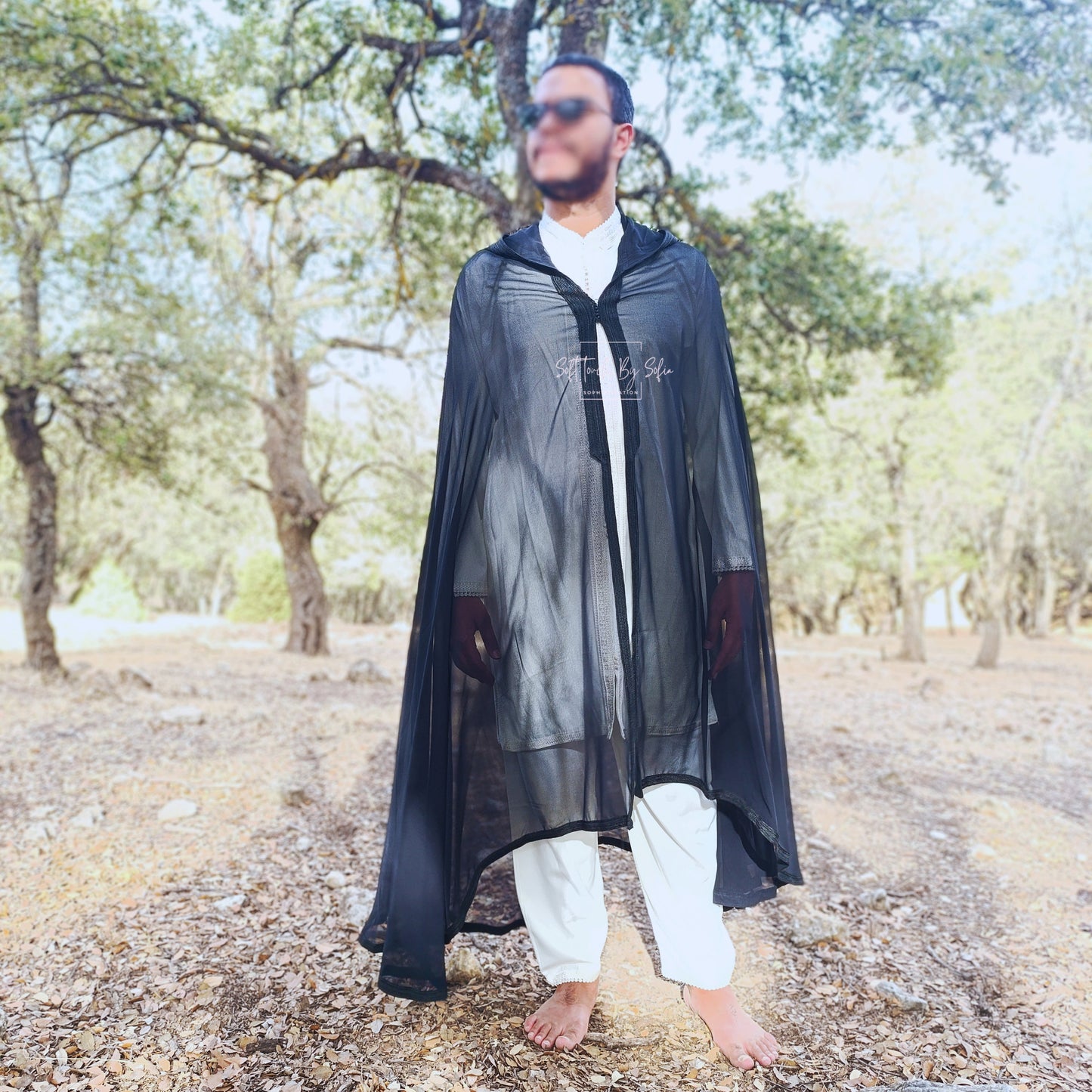 Black chiffon Hooded cloak