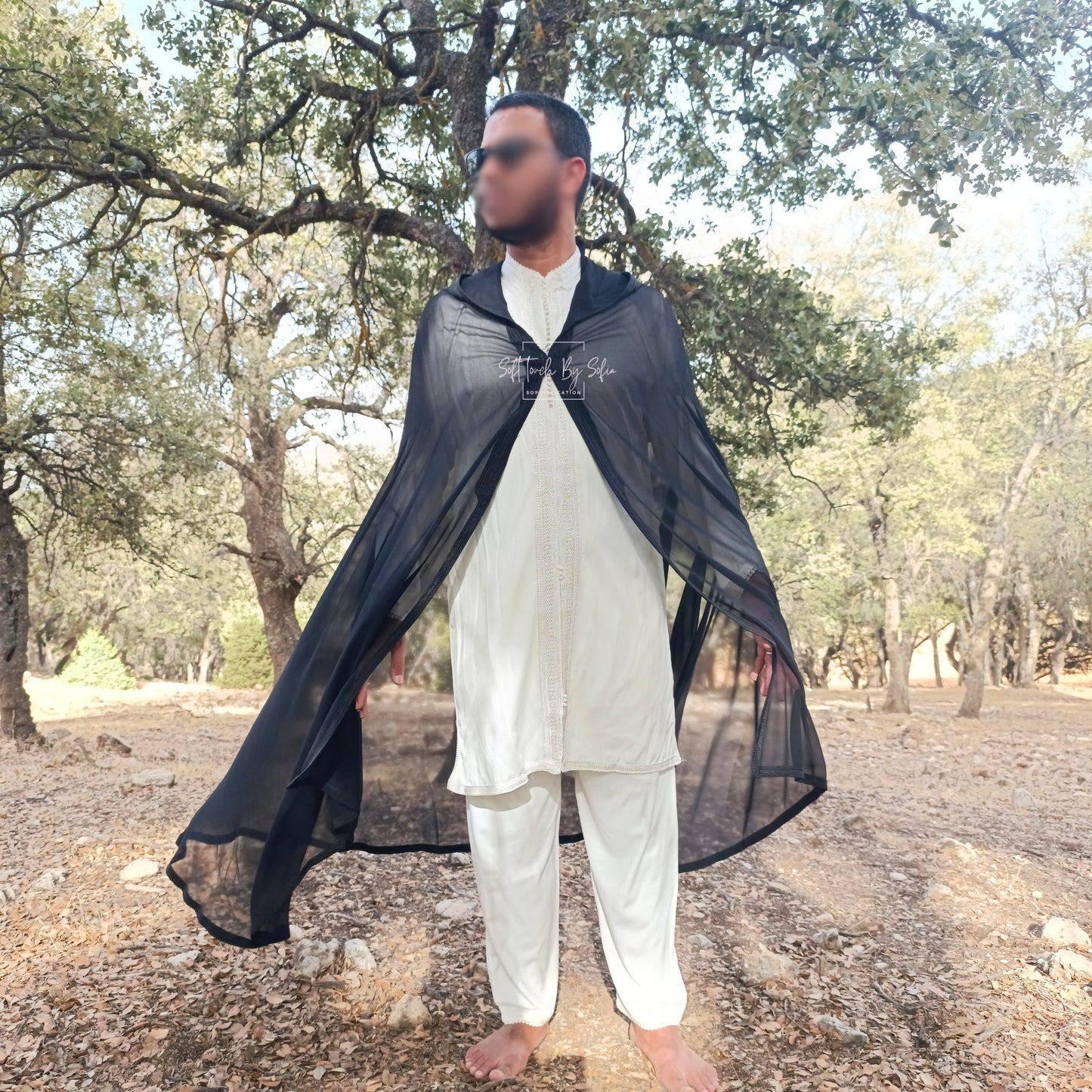 Black chiffon Hooded cloak