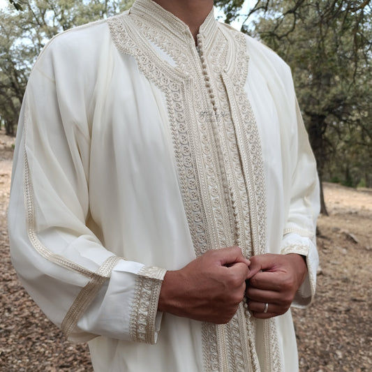 Embroidered Beige Moroccan Jabador