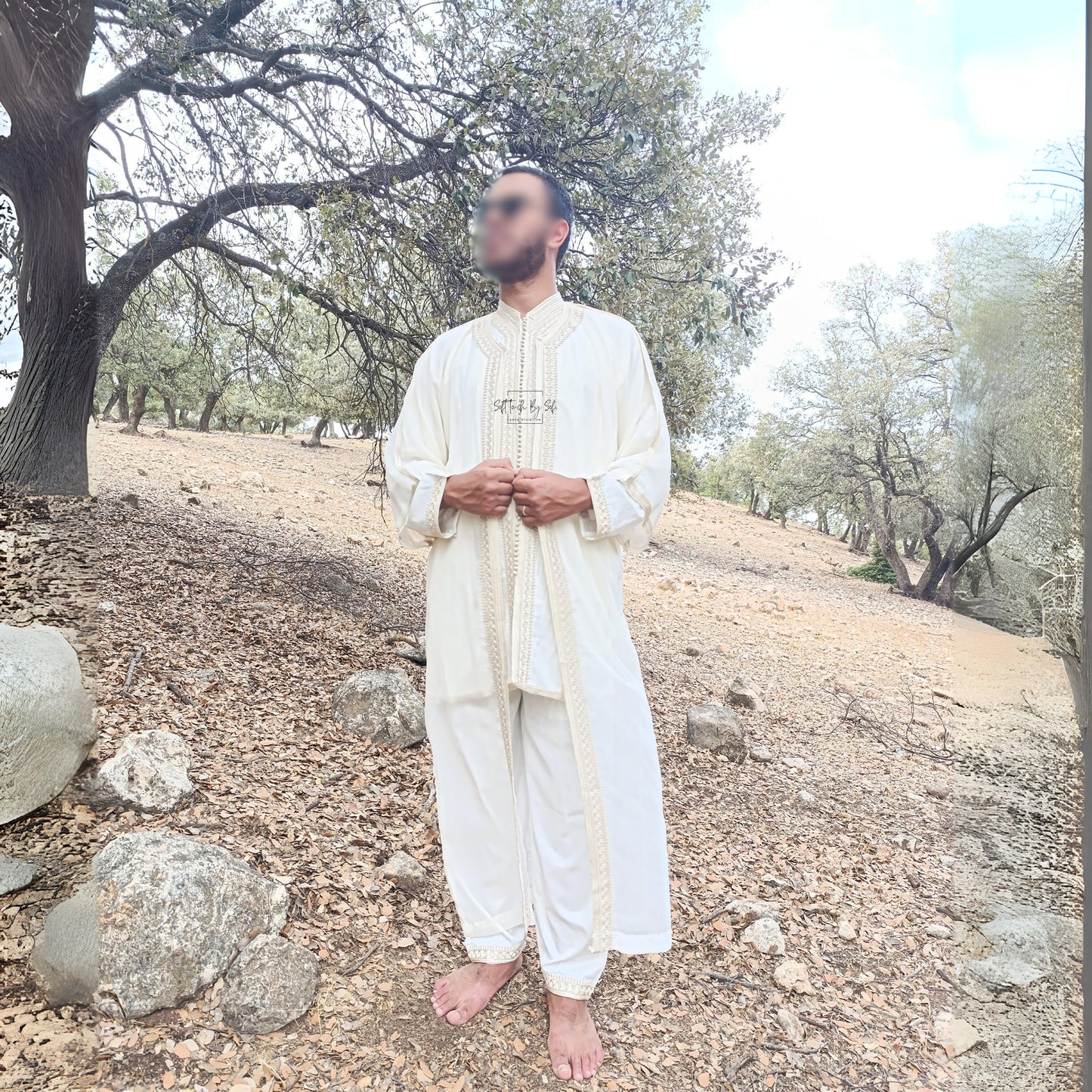 Embroidered Beige Moroccan Jabador