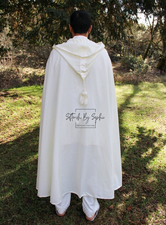 White Linen Hooded cloak