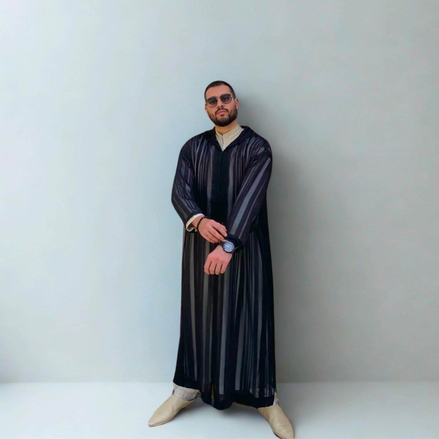 Black Sheer Hooded Moroccan Thobe