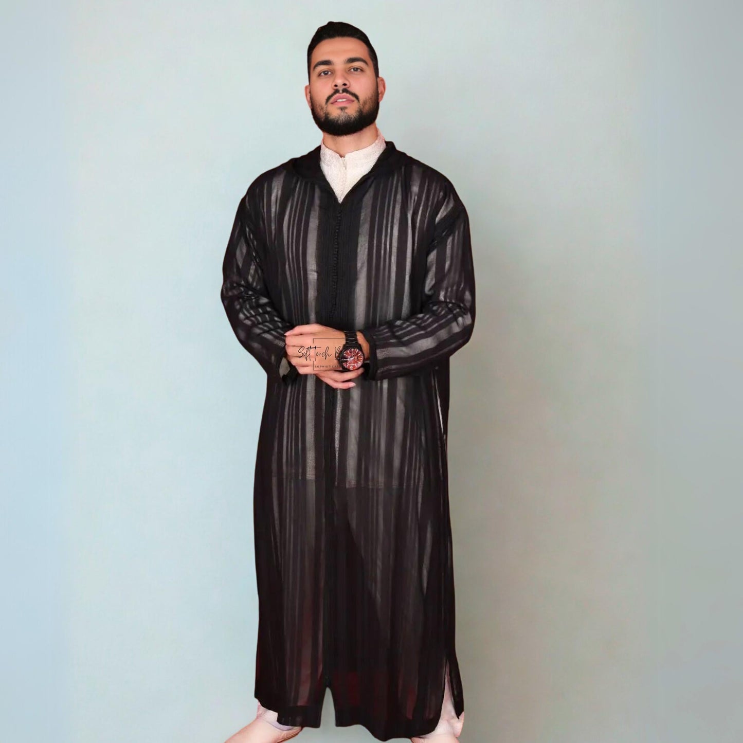 Black Sheer Hooded Moroccan Thobe