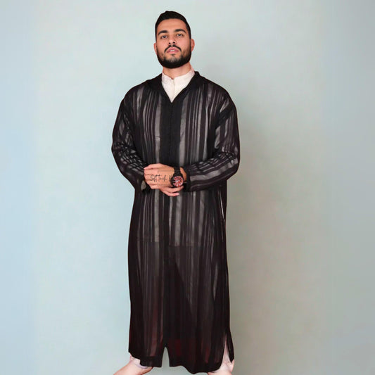 Black Sheer Hooded Moroccan Thobe
