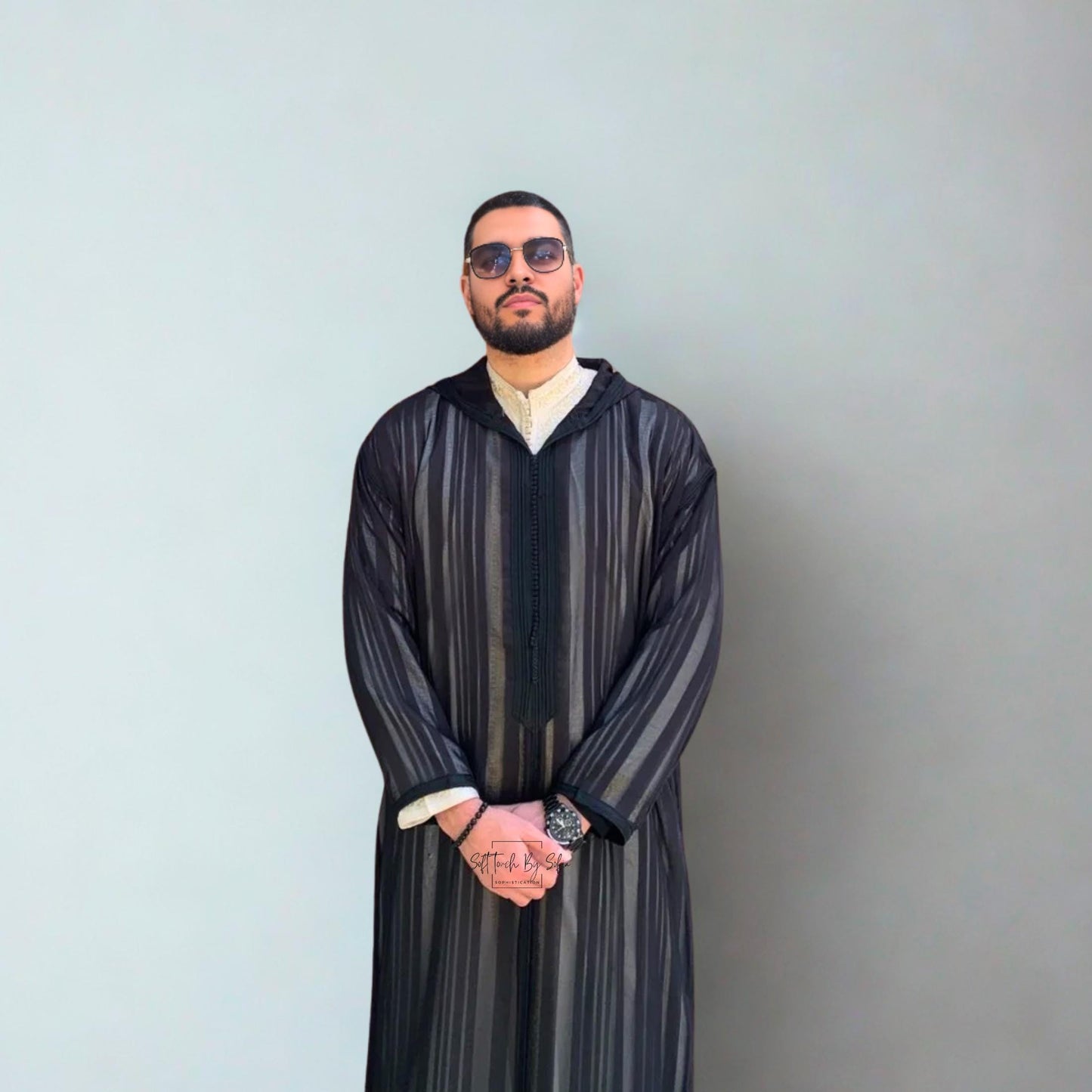 Black Sheer Hooded Moroccan Thobe